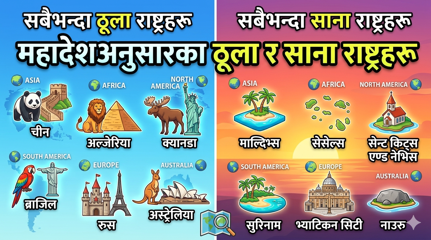 Large and small countries by continent