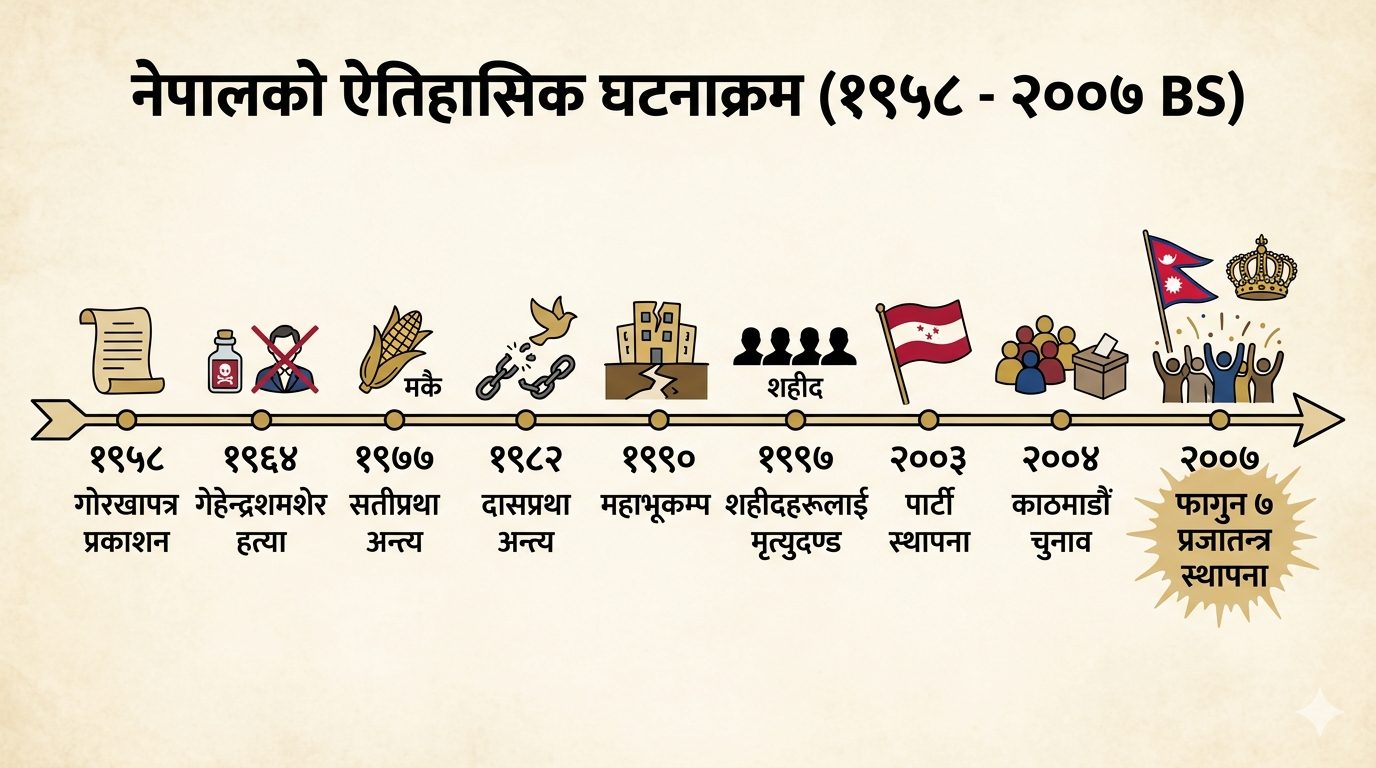 Timeline of historical events in Nepal (from the establishment of Gorkhapatra to 2007 BS)